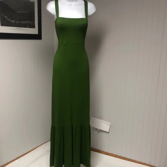 Women’s Banana Republic Ruffle Hem Green Maxi Dress Size M - Picture 1 of 7